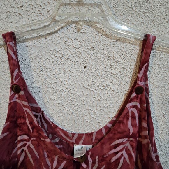 Handmade DIH Batik Sleeveless Tunic Dress With Leaf Pattern - Large Size Made In - Picture 5 of 6